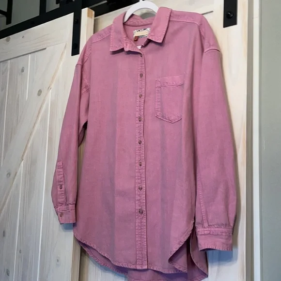 Anthropologie Pilco S Pink Oversized Cotton Linen Button Down Blouse Worn Once - Picture 1 of 13